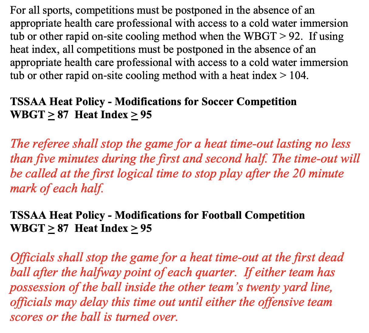 TSSAA Heat and Safety Index Tennessee Valley Soccer Referee Association